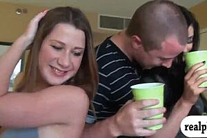Beautiful women with large breasts engage in a group sexual experience