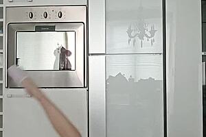 Petite brunette performs short gym routine in leggings showing small tits and narrow ass