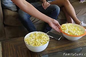 Amateur teen 18+ intensely fucks her stepmommy during movie day