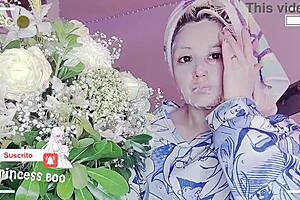 Young and innocent looking 18-year-old Russian girl wears a mask after the shower