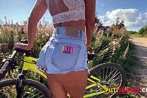 Tattooed Babe In Denim Shorts Takes A Big Dick Up Her Tight Ass.