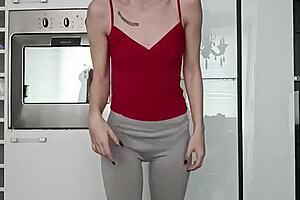 Tiny brunette gets fit in leggings and reveals her narrow ass