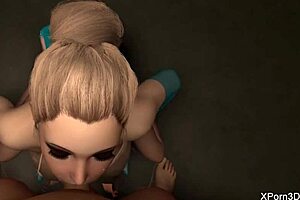 busty blonde in 3d hentai takes deepthroat pov blowjob, teasing with huge assets