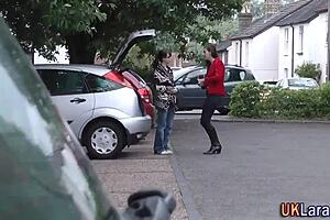 stockings british woman sucking big cock in threesome with fingering and masturbation