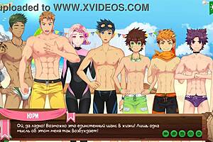 Young twink plays game with friend in anime hentai style