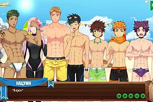 Young twink plays game with friend in anime hentai style