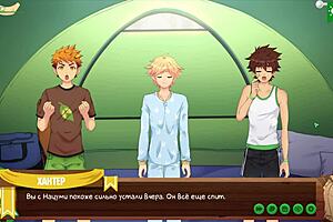 Young twink plays game with friend in anime hentai style