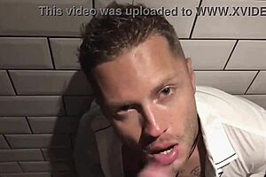 Toilet gay blowjob compilation featuring public outdoor scenes with neighbors watching