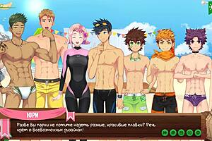 Young twink plays game with friend in anime hentai style