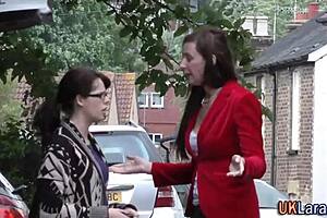 stockings british woman sucking big cock in threesome with fingering and masturbation