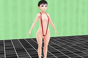 in this leo episode, the anime girl swims in a tiny micro bikini and has a nip slip.