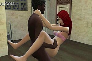 A sexy black man makes love to a beautiful redhead in this anime