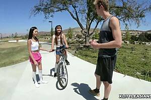 Tiny Hot Teen 18+S Riding A Huge Man Meat And Bounces Their Asian Pussies!