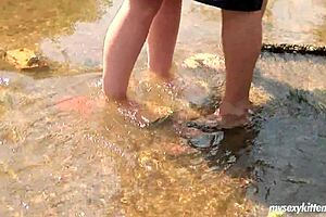 Hot teen Jenny sucks and fucks cock outdoors