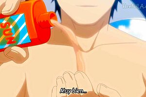 What a beautiful blonde girl on the beach in hentai!