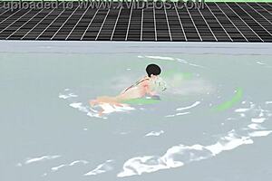 in this leo episode, the anime girl swims in a tiny micro bikini and has a nip slip.