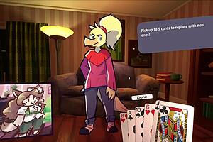 Hey, two chicks are playing furry strip poker and ripping clothes!