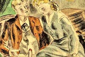 Vintage erotic illustration of retro anime hentai scenes