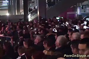 real lesbian passion unfolds on a public stage.