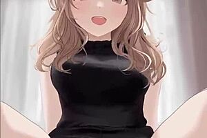 Anime girl rides dick in black dress