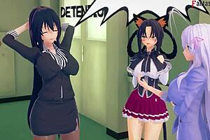 Akeno and Rias Gremory 3some in Hentai Fantasy