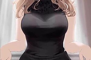 Anime dekle zajaha kurca v črni obleki