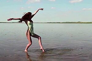 Slender Brazilian babe Luna C masturbating with fingers on Christmas, natural tits