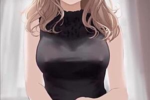 Anime girl rides dick in black dress