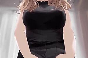 Anime girl rides dick in black dress