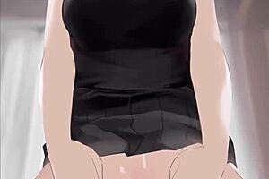 Anime girl rides dick in black dress