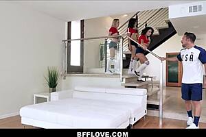 Three Hot Teens Fuck US Soccer Player at Home