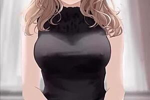 Anime girl rides dick in black dress