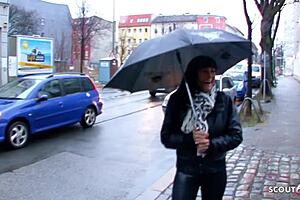 German milf in leather leggings fucked at street casting