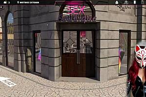 College brunette tries on sexy dress in public changing room, leading to cartoon sex game