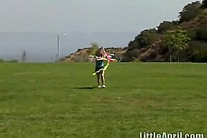 Little April Rubs Clit and Sucks Popsicle Outdoors!