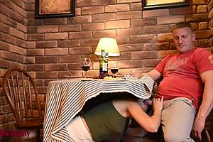 I watched the crazy hot girl suck dick under the table in the cafe.