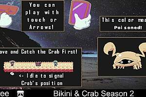 bikini girls play crab game, stripping and ripping clothes in anime hentai style