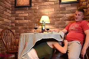 I watched the crazy hot girl suck dick under the table in the cafe.