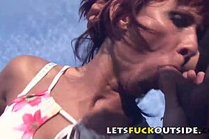 lets fuck outside - outdoor threesome with big tits babe