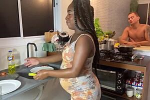 quick kitchen fuck with cum in pregnant black pussy 😍