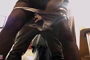 French amateur in black satin dress gets doggystyle POV with dirty talk.