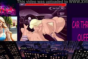 blonde girl giving sloppy blowjob in car