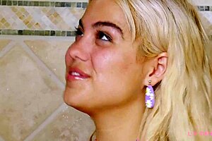 Beautiful blonde gets a shower and gets into some steamy action