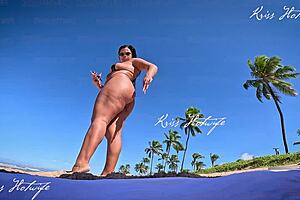 big clit latina shows off on beach in micro bikini