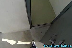 this teen gets jizzed for cash in public 😏