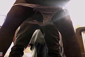 French amateur in black satin dress gets doggystyle POV with dirty talk.