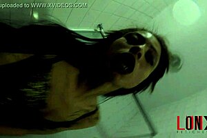 Polly Petrova's golden shower solo in the bathroom