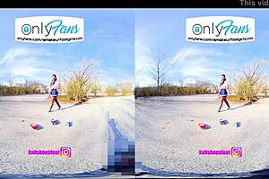 Experience tall legging-clad girls in VR 3D foot play
