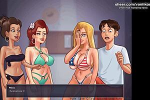 Hot Blonde Teen's Fantastic Boobs Massage in Summertime Saga Gameplay Outdoors