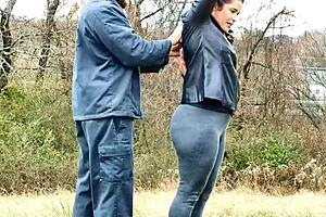 Beautiful brunette housewife gets pantsed in this homemade video